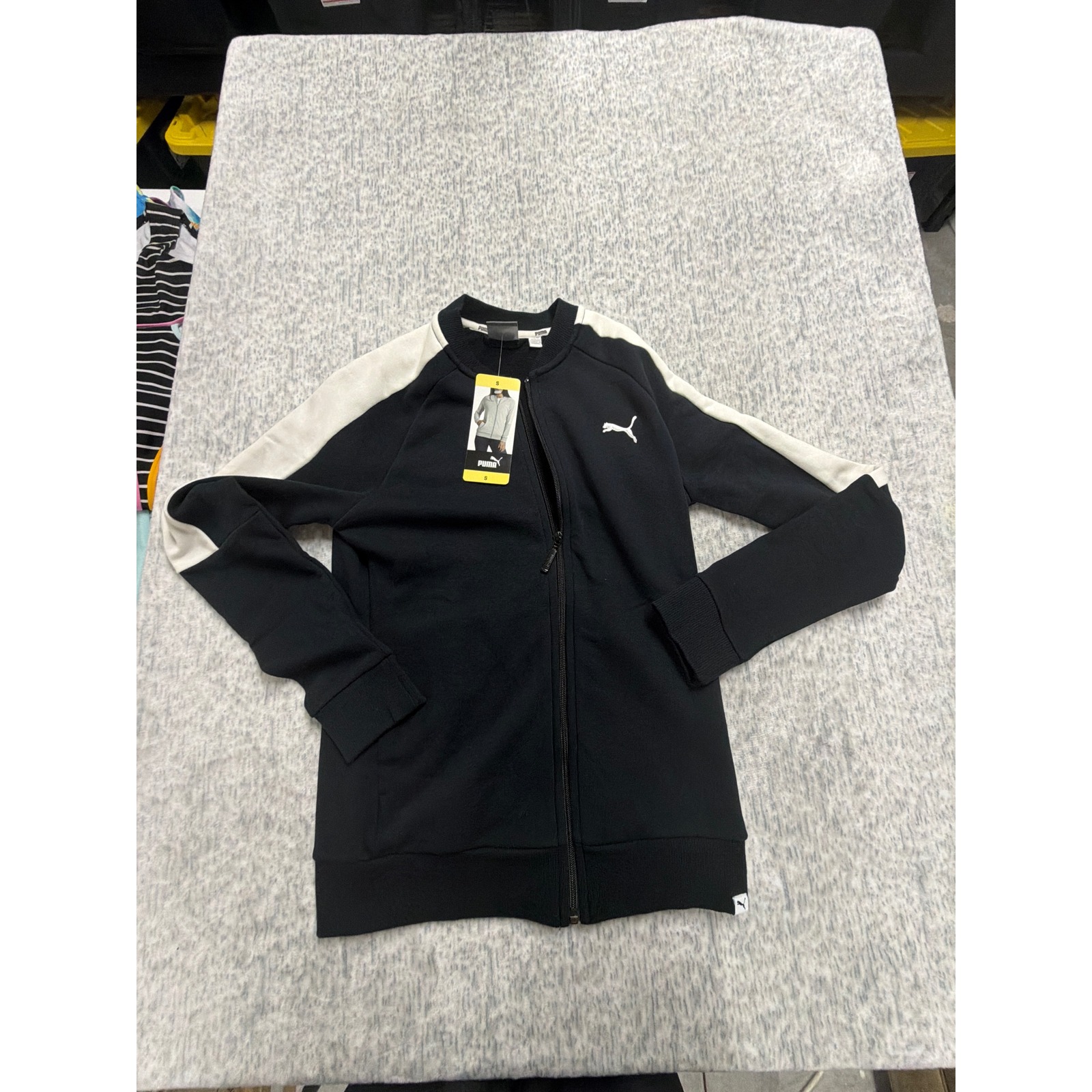 Puma Ft Contrast Track Jacket Black Marshmallow White 575930-01 Womens Small Nwt